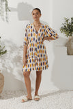 Witten Blue Orange Geometric Button Down Mini Dress