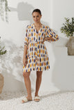 Witten Blue Orange Geometric Button Down Mini Dress