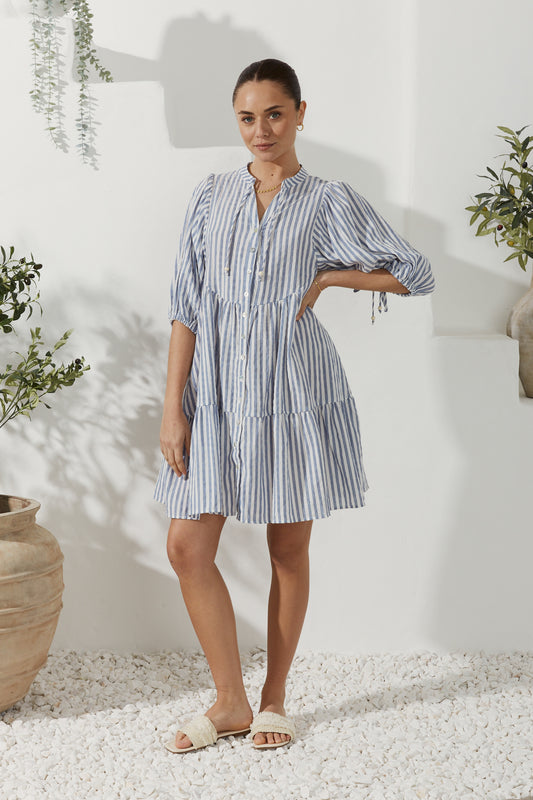 Sydney Blue Stripe Button Down Mini Dress