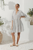 Avelie Grey Stripe Button Down Mini Dress