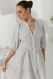 Avelie Grey Stripe Button Down Mini Dress