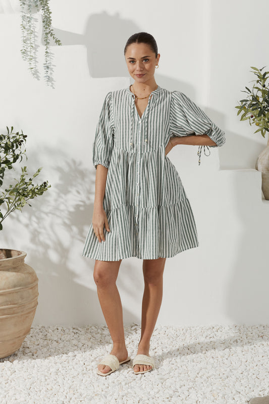 Kiera Green Stripe Button Down Mini Dress