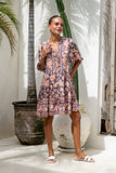 Amarante Navy Peach Floral Boho Button Down Mini Dress