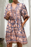 Amarante Navy Peach Floral Boho Button Down Mini Dress