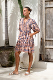 Amarante Navy Peach Floral Boho Button Down Mini Dress