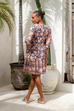 Amarante Navy Peach Floral Boho Button Down Mini Dress