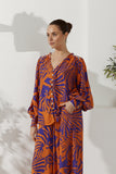 Maris Orange Purple Abstract Shell Balloon Sleeve Blouse