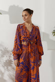 Maris Orange Purple Abstract Shell Balloon Sleeve Blouse