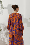 Maris Orange Purple Abstract Shell Balloon Sleeve Blouse