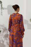 Maris Orange Purple Abstract Shell Balloon Sleeve Blouse