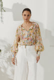 Elysia Yellow Floral Long Sleeve Blouse