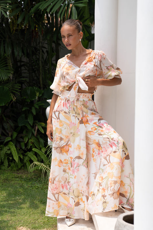 Lillian Orange Floral Wide Leg Pants