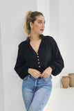 Erisa Black Balloon Sleeve Blouse