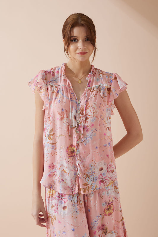 Juliette Pink Floral Ruffle Top