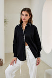 Renae Black Contrast Blanket Stitch Shirt