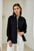 Renae Black Contrast Blanket Stitch Shirt