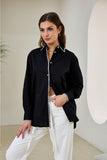 Renae Black Contrast Blanket Stitch Shirt