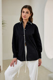 Renae Black Contrast Blanket Stitch Shirt