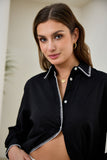 Renae Black Contrast Blanket Stitch Shirt