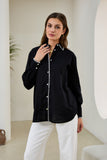 Renae Black Contrast Blanket Stitch Shirt