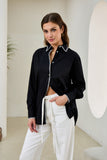 Renae Black Contrast Blanket Stitch Shirt