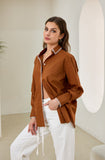 Renae Rust Contrast Blanket Stitch Shirt