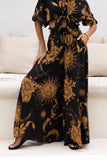 Estella Black Abstract Floral Wide Leg Pants