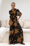 Estella Black Abstract Floral Wide Leg Pants