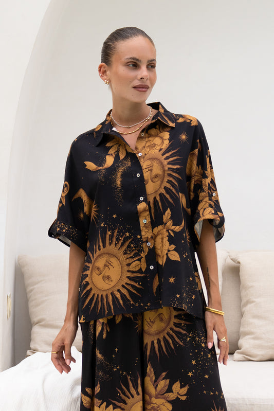 Estella Black Abstract Floral Shirt