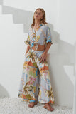 Hawaii Blue Tropical Wide Leg Cropped Pants