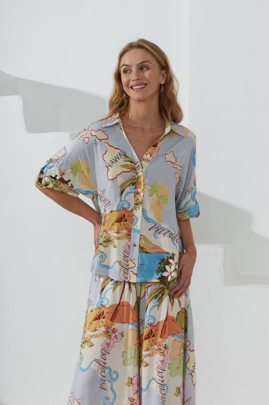 Hawaii Blue Tropical Oversized Shirt