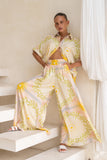 Aurea Yellow Pink Abstract Wide Leg Pants