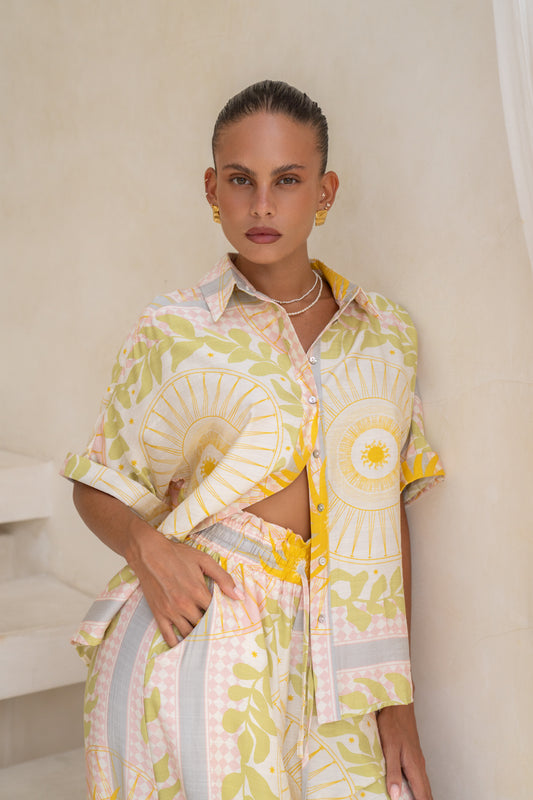 Aurea Yellow Pink Abstract Shirt