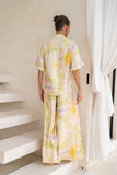 Aurea Yellow Pink Abstract Wide Leg Pants