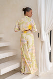 Aurea Yellow Pink Abstract Wide Leg Pants