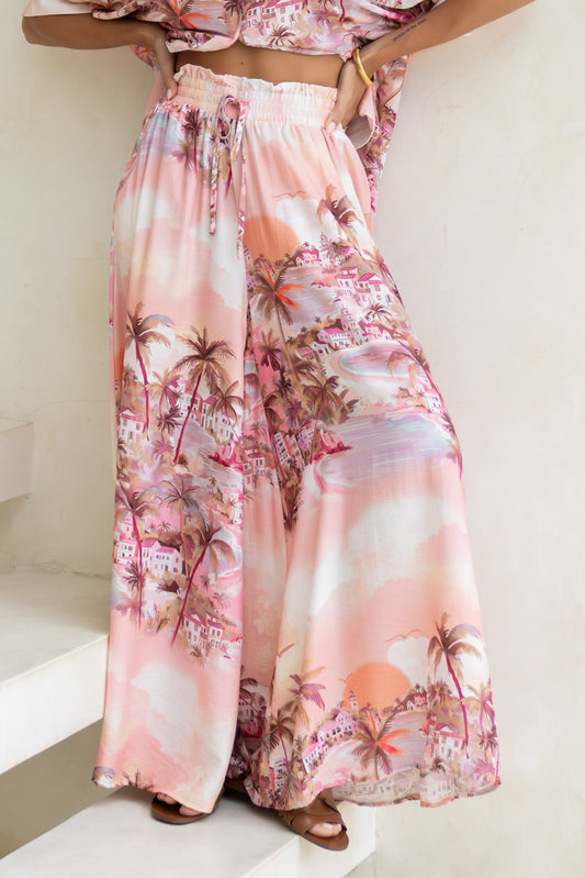 Isla Pink Tropical Wide Leg Pants