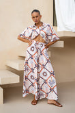 Kalani Brown Abstract Tile Wide Leg Cropped Pants