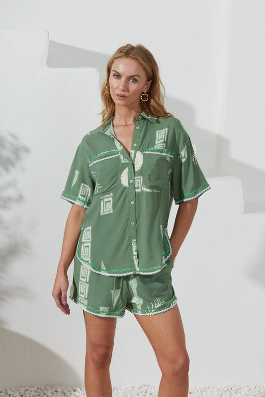 Verda Green Tropical Ric Rac Shirt