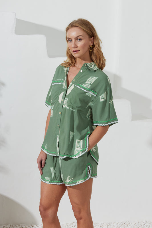 Verda Green Tropical Ric Rac Shirt