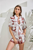 Mira Brown Sea Shells Tropical Ric Rac Shirt