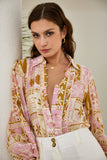 Helia Pink Abstract Shells Balloon Sleeve Blouse