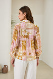 Helia Pink Abstract Shells Balloon Sleeve Blouse