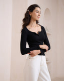 Ada Black Ribbed Long Sleeve Top