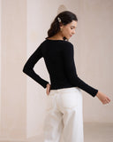 Ada Black Ribbed Long Sleeve Top