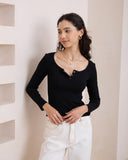 Ada Black Ribbed Long Sleeve Top