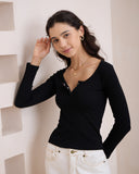 Ada Black Ribbed Long Sleeve Top