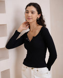 Ada Black Ribbed Long Sleeve Top