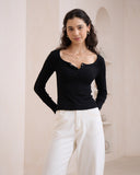 Ada Black Ribbed Long Sleeve Top