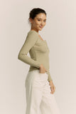 Ada Light Khaki Green Ribbed Long Sleeve Top