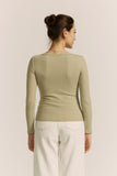 Ada Light Khaki Green Ribbed Long Sleeve Top